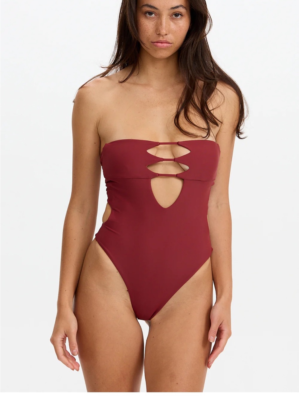 Benoa Swim India One Piece in Cherry Strapless Cutout One-Piece